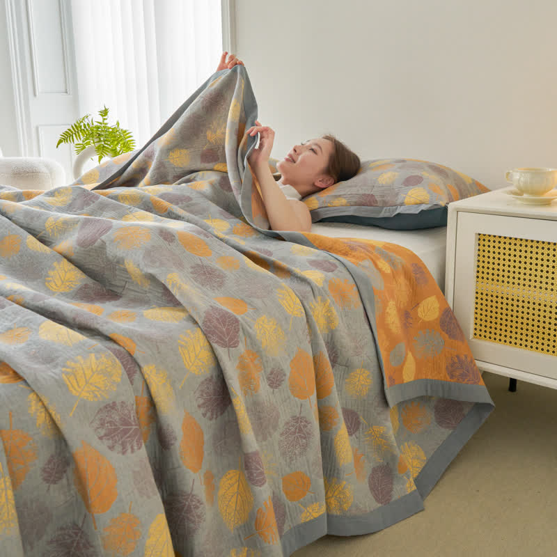 Trapunta reversibile a foglia in garza di cotone jacquard