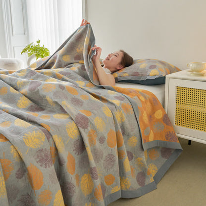 Trapunta reversibile a foglia in garza di cotone jacquard