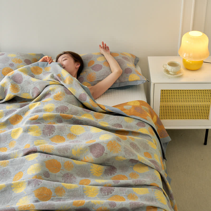 Trapunta reversibile a foglia in garza di cotone jacquard