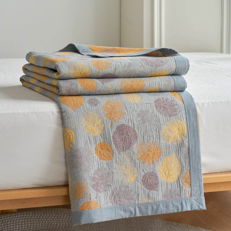 Trapunta reversibile a foglia in garza di cotone jacquard