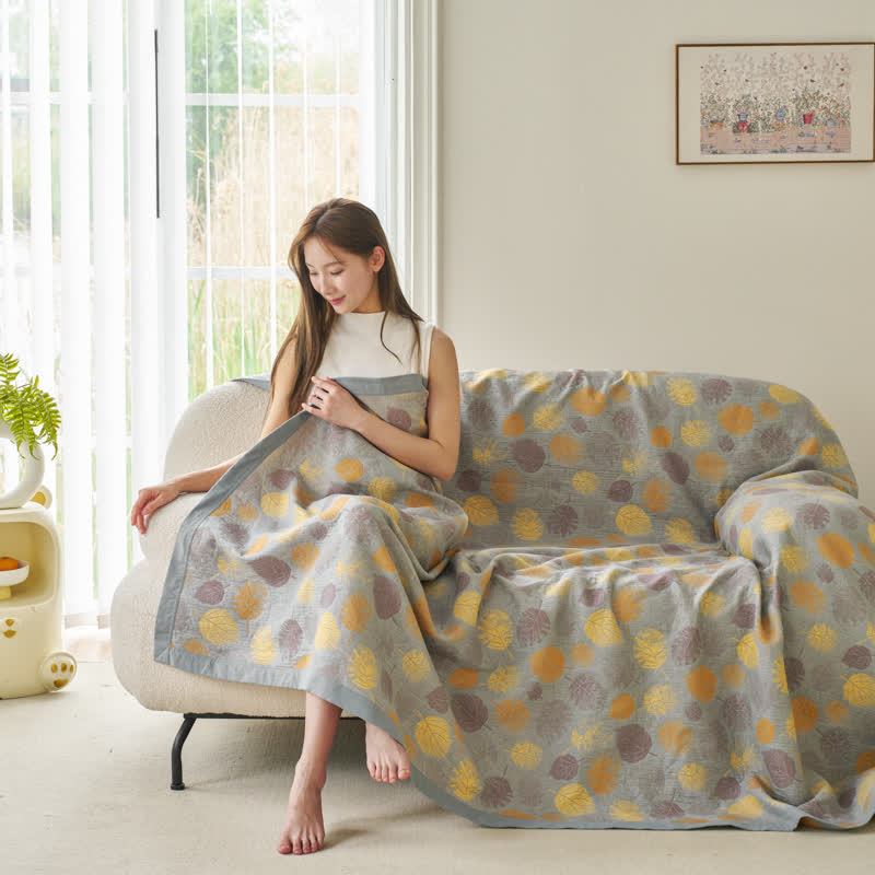 Trapunta reversibile a foglia in garza di cotone jacquard