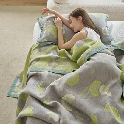 Trapunta in puro cotone con foglie di ginkgo in stile fresco
