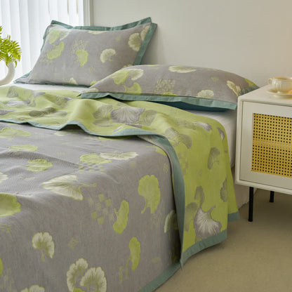 Trapunta in puro cotone con foglie di ginkgo in stile fresco