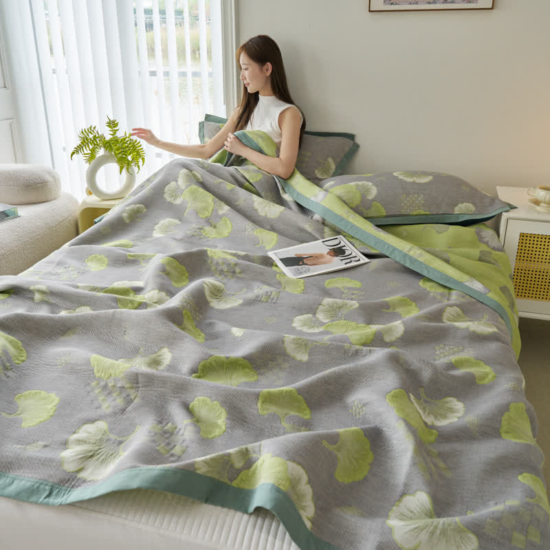 Trapunta in puro cotone con foglie di ginkgo in stile fresco