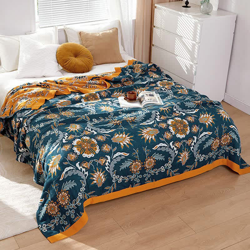 Trapunta reversibile in cotone con grappoli di fiori