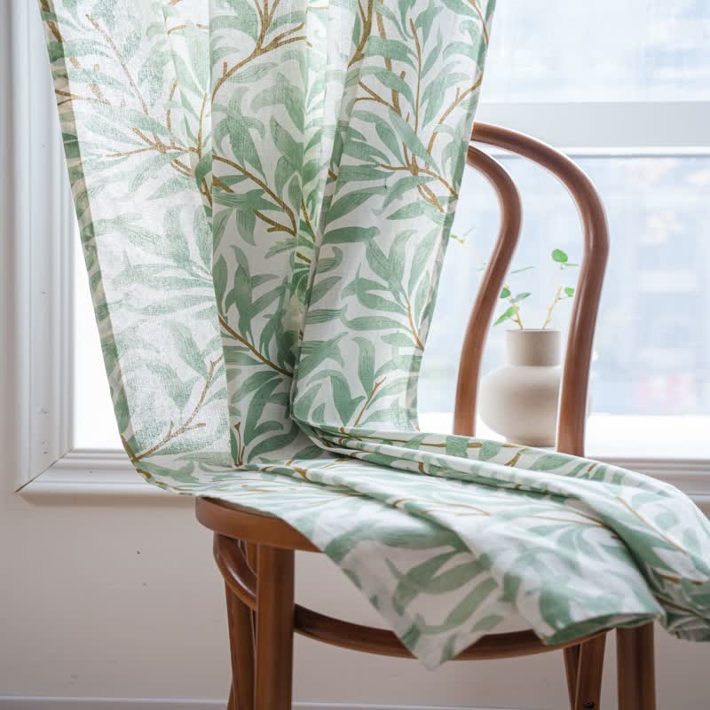 Tenda decorativa filtrante per la luce con foglie verdi