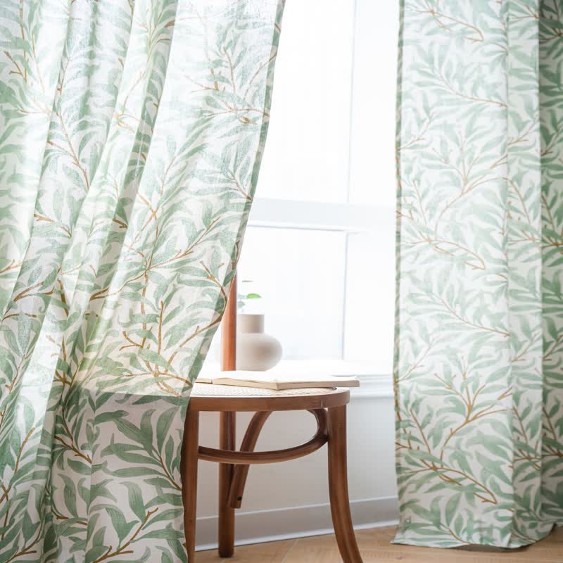 Tenda decorativa filtrante per la luce con foglie verdi
