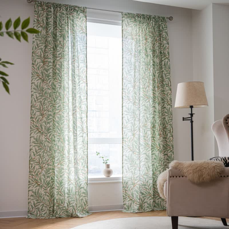Tenda decorativa filtrante per la luce con foglie verdi