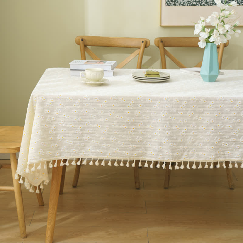 Tovaglia decorativa in cotone con margherite pastorali
