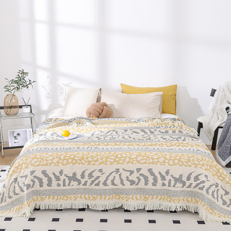 Trapunta con nappe in garza di puro cotone con stampa leopardata