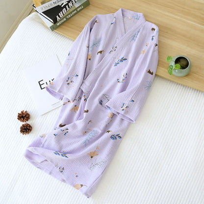 Accappatoio Kimono in garza di cotone con scollo a V rurale