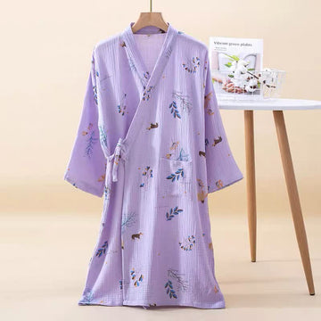 Accappatoio Kimono in garza di cotone con scollo a V rurale