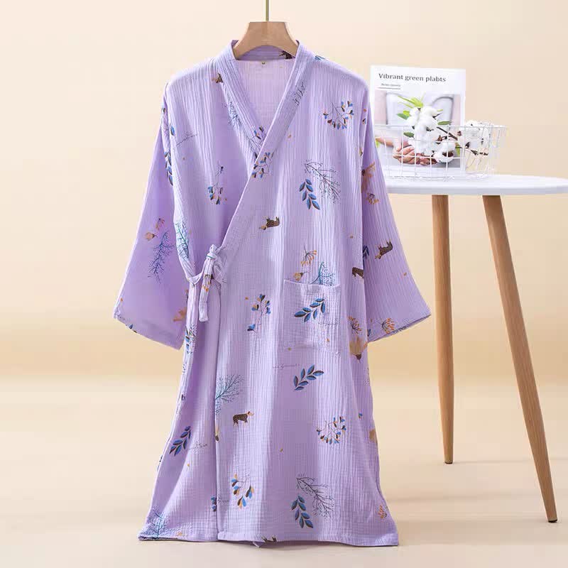 Accappatoio Kimono in garza di cotone con scollo a V rurale