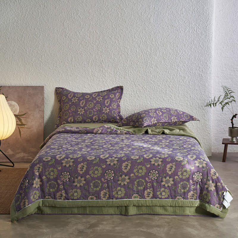 Trapunta floreale in garza di puro cotone jacquard