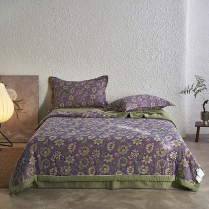 Trapunta floreale in garza di puro cotone jacquard