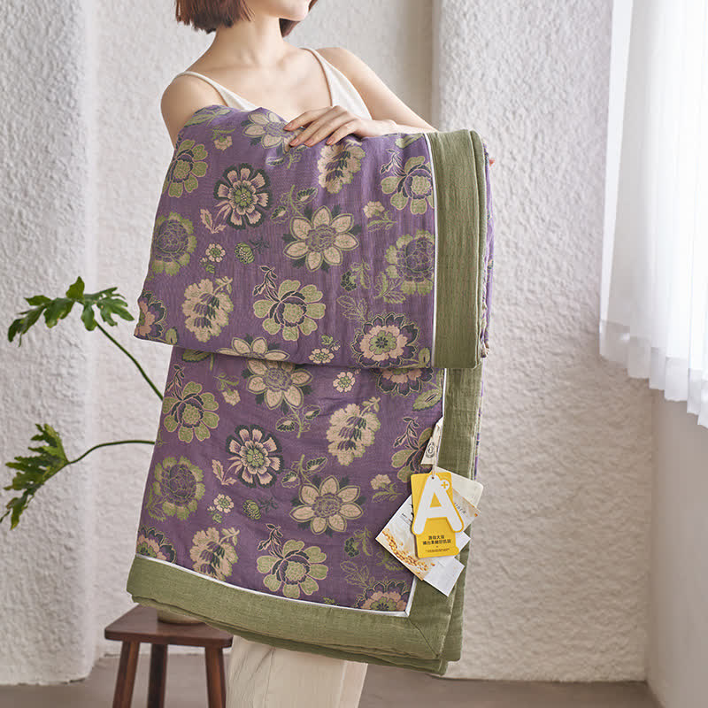 Trapunta floreale in garza di puro cotone jacquard