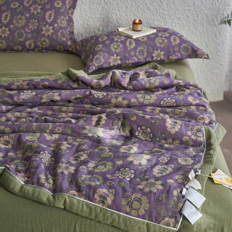 Trapunta floreale in garza di puro cotone jacquard