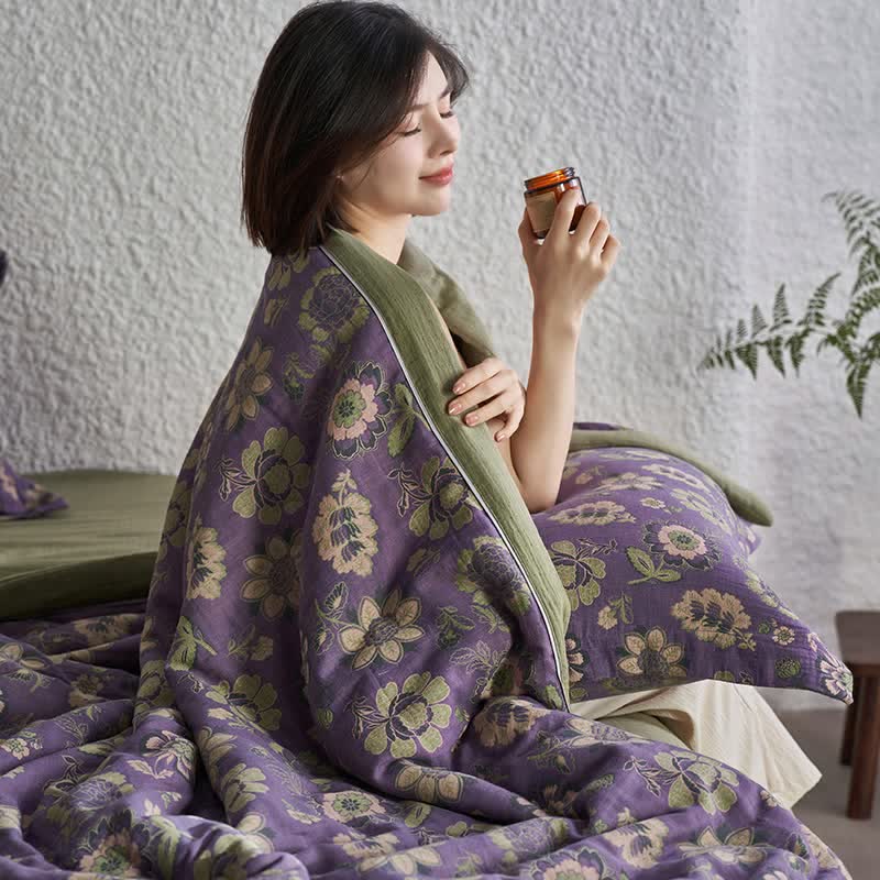 Trapunta floreale in garza di puro cotone jacquard