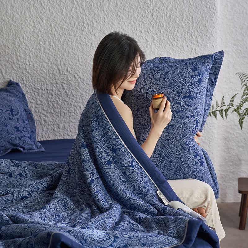 Collezione di biancheria da letto in garza di cotone retrò blu scuro