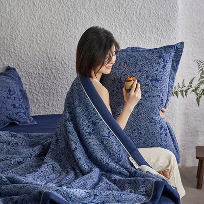Collezione di biancheria da letto in garza di cotone retrò blu scuro