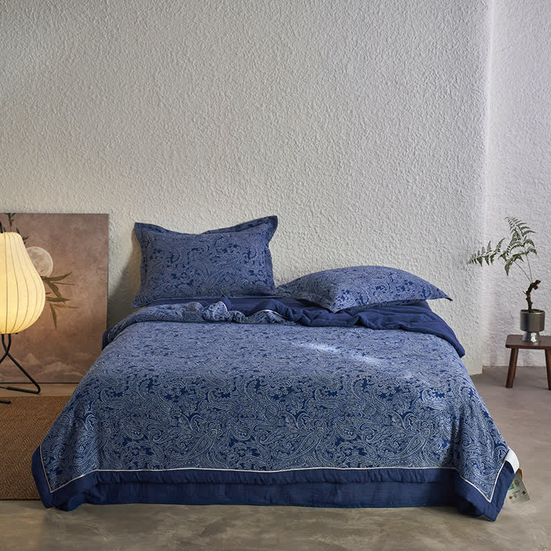 Collezione di biancheria da letto in garza di cotone retrò blu scuro