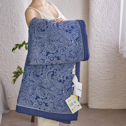 Collezione di biancheria da letto in garza di cotone retrò blu scuro