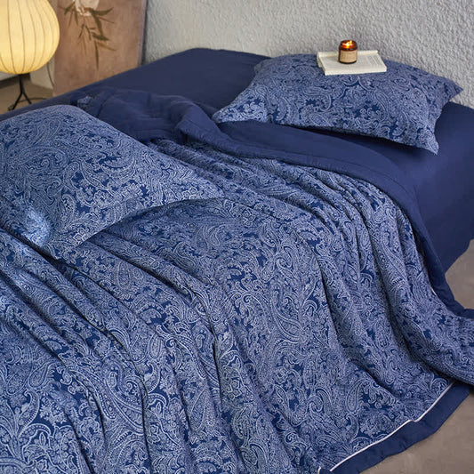 Collezione di biancheria da letto in garza di cotone retrò blu scuro