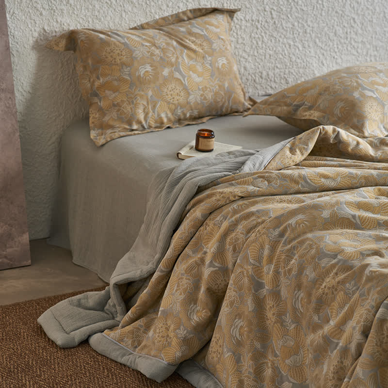 Collezione di biancheria da letto in garza di cotone floreale neutra