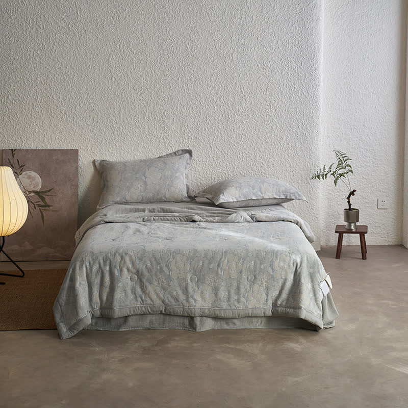 Collezione di biancheria da letto in garza di cotone floreale neutra