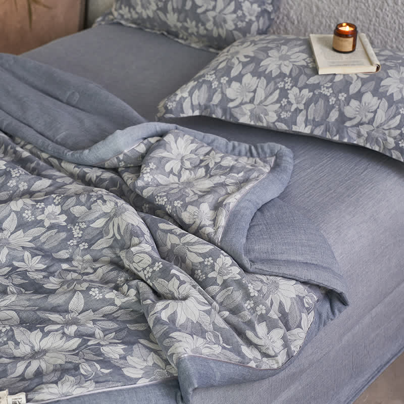 Biancheria da letto con fiori in fiore in garza di cotone a doppio strato