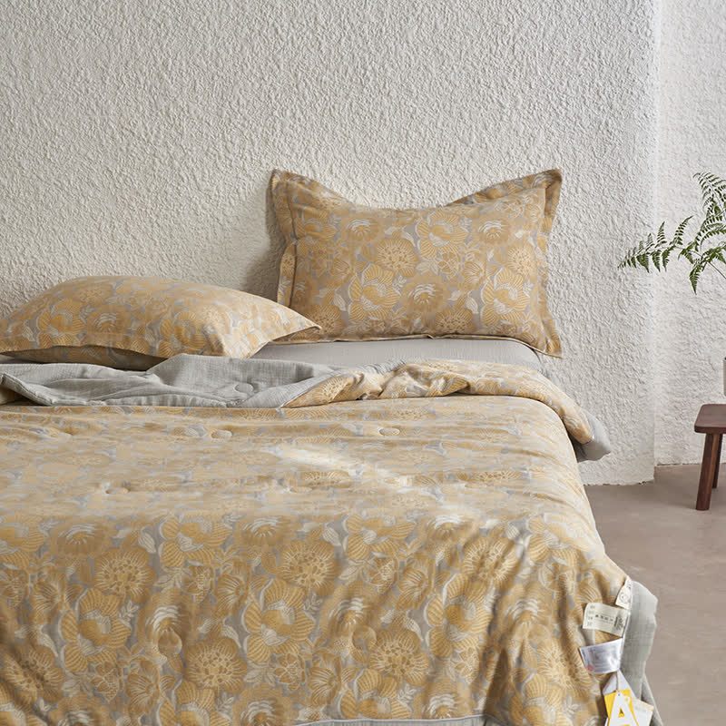 Collezione di biancheria da letto in garza di cotone floreale neutra