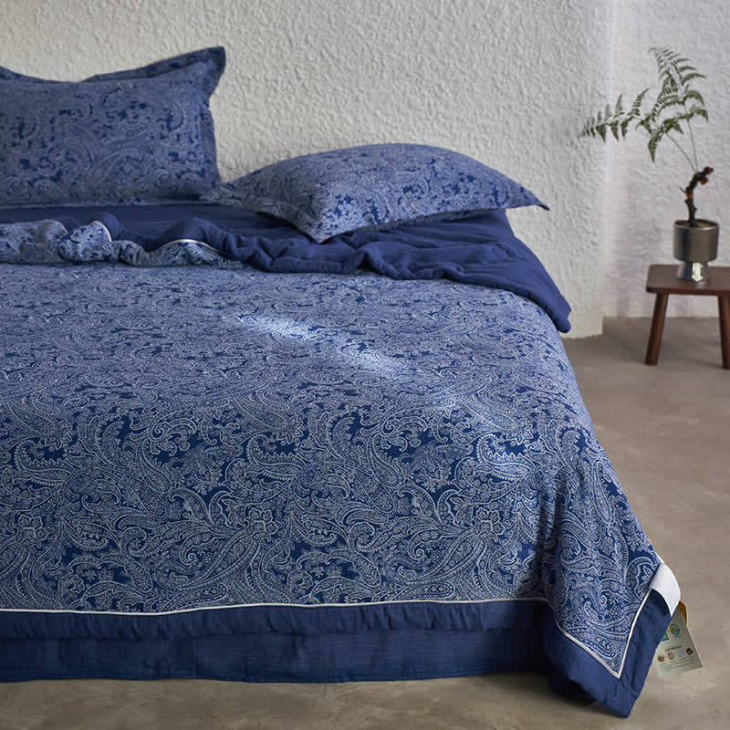 Collezione di biancheria da letto in garza di cotone retrò blu scuro