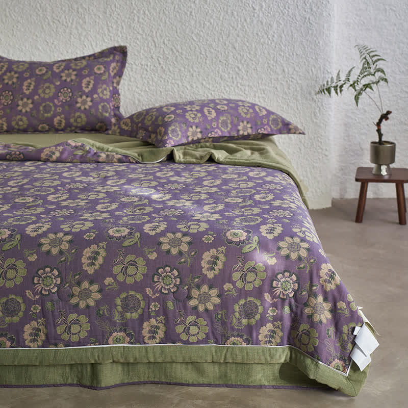 Trapunta floreale in garza di puro cotone jacquard