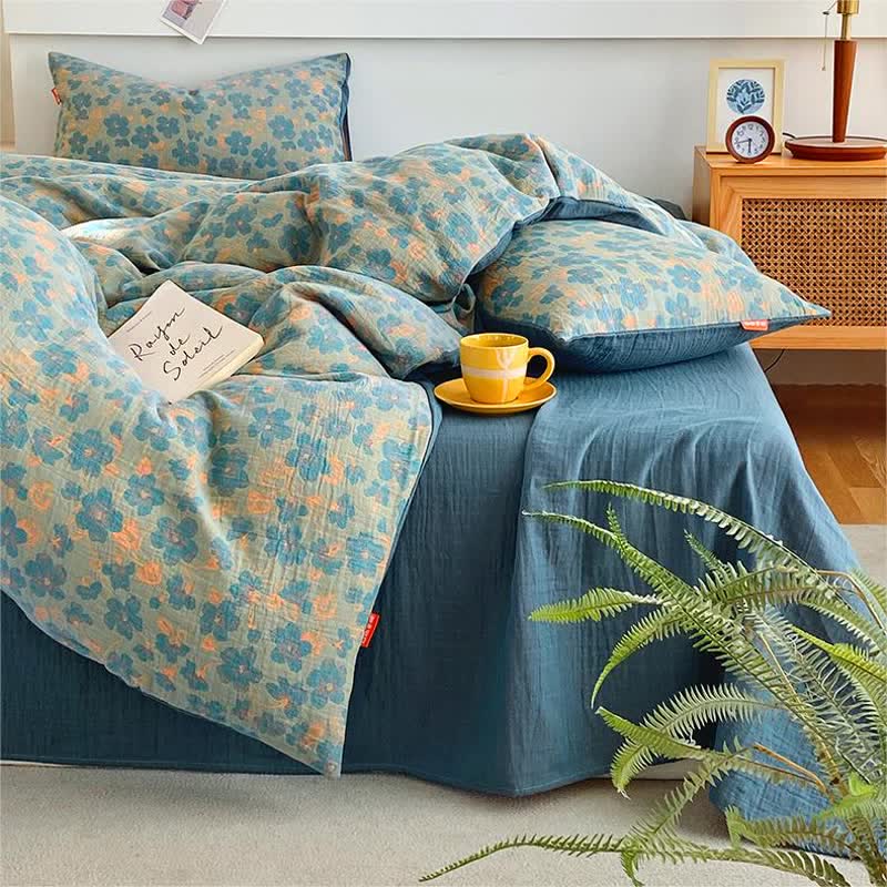 Biancheria da letto in garza di cotone floreale in stile semplice retrò