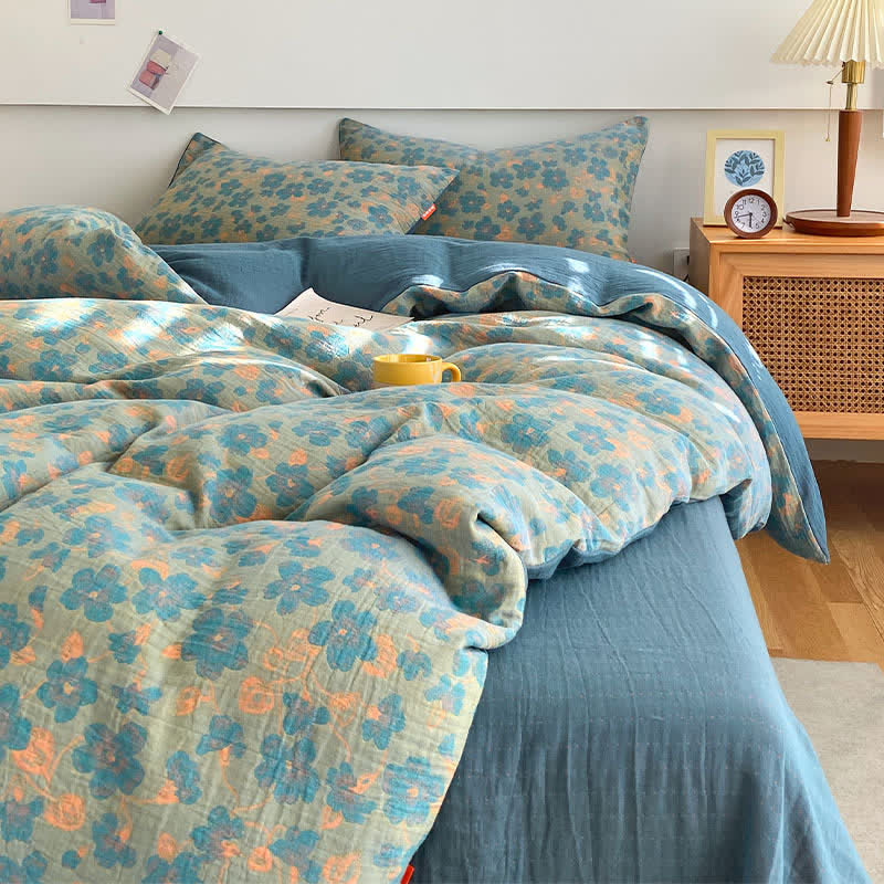 Biancheria da letto in garza di cotone floreale in stile semplice retrò
