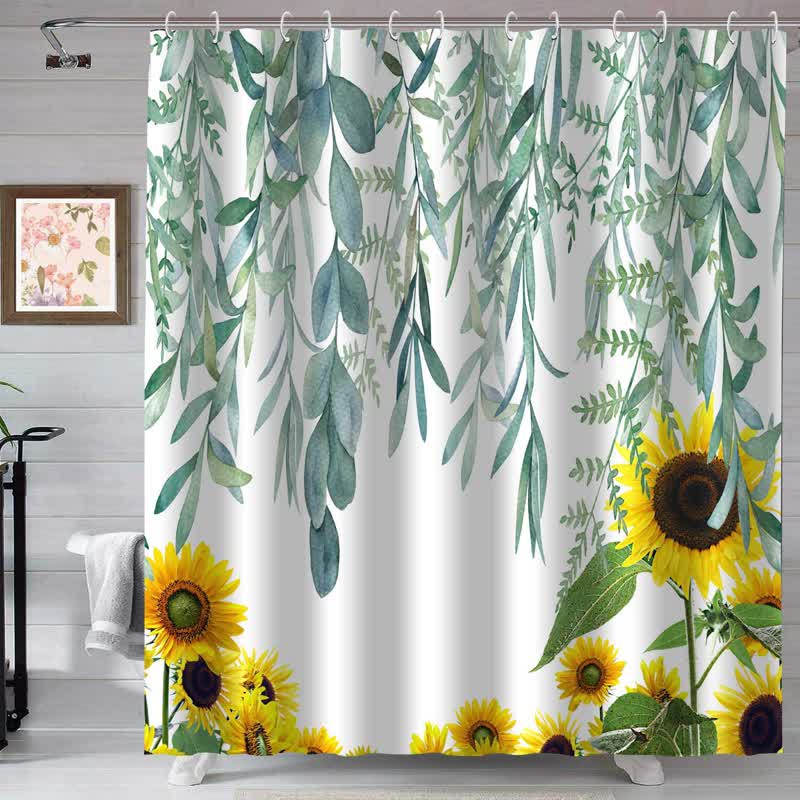 Tenda da doccia impermeabile con motivo rustico girasole e foglia
