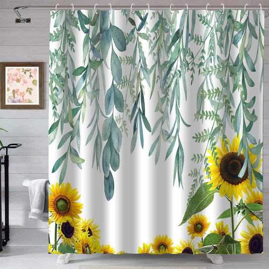 Tenda da doccia impermeabile con motivo rustico girasole e foglia