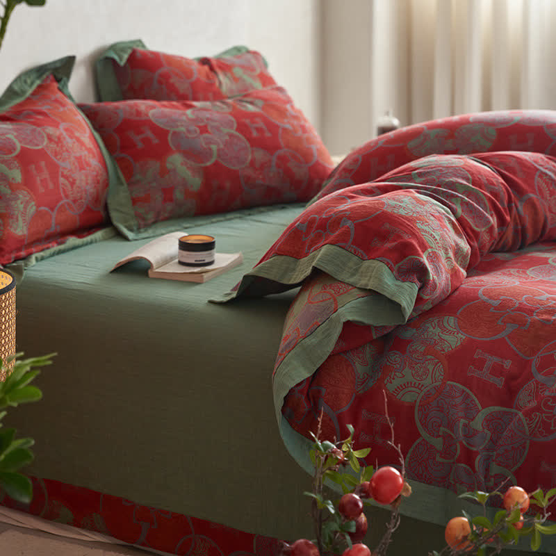 Set di biancheria da letto in stile retrò in jacquard di cotone (4 pezzi)