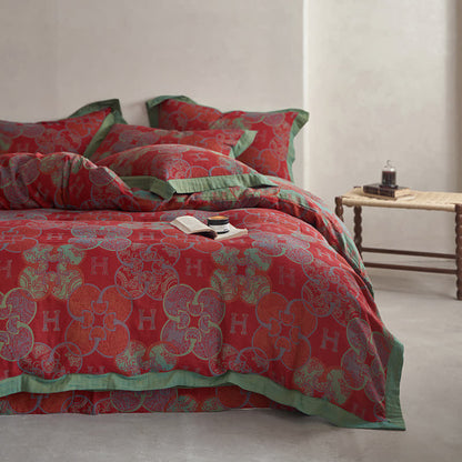 Set di biancheria da letto in stile retrò in jacquard di cotone (4 pezzi)