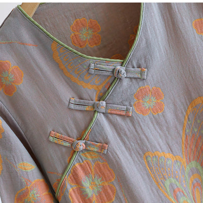 Camicia da notte elegante in puro cotone con farfalle e fiori