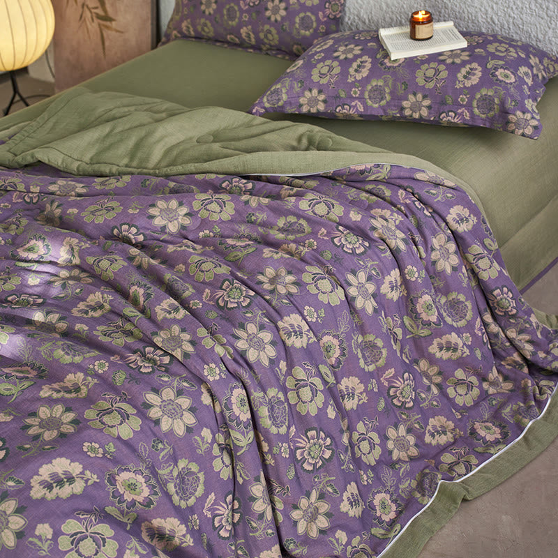 Trapunta floreale in garza di puro cotone jacquard