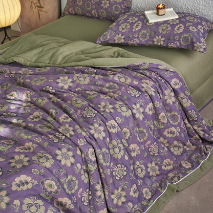 Trapunta floreale in garza di puro cotone jacquard