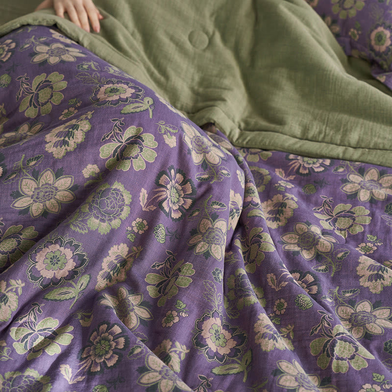 Trapunta floreale in garza di puro cotone jacquard