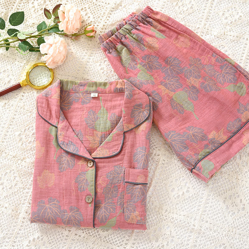 Pigiama in garza di cotone jacquard effetto zucca