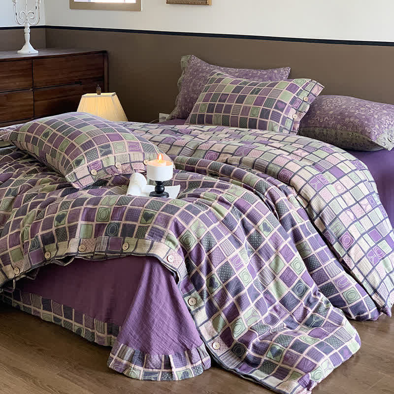 Set di biancheria da letto in garza di cotone jacquard a scacchiera (4 pezzi)