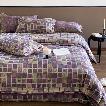Set di biancheria da letto in garza di cotone jacquard a scacchiera (4 pezzi)
