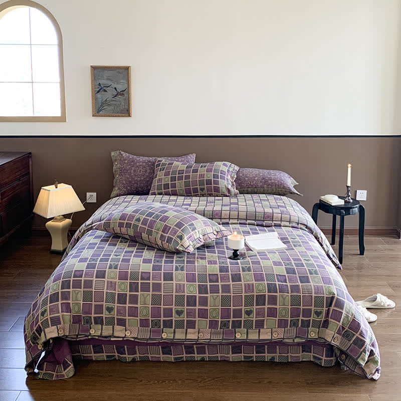 Set di biancheria da letto in garza di cotone jacquard a scacchiera (4 pezzi)
