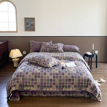 Set di biancheria da letto in garza di cotone jacquard a scacchiera (4 pezzi)