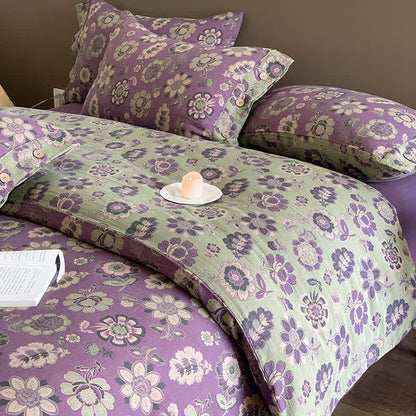 Set di biancheria da letto con bottoni in garza di cotone in stile floreale (4 pezzi)