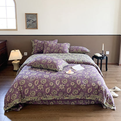 Set di biancheria da letto con bottoni in garza di cotone in stile floreale (4 pezzi)